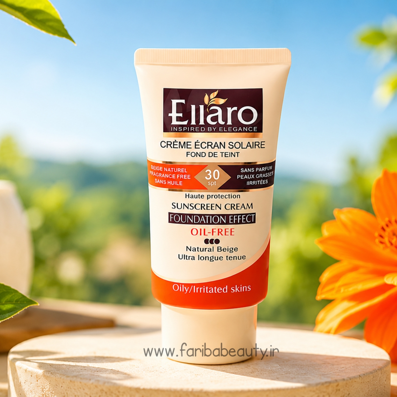 کرم ضدآفتاب رنگی الارو Foundation Effect مدل spf30 Natural Beige فاقد چربی