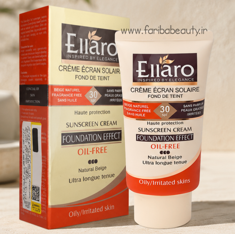 کرم ضدآفتاب رنگی الارو Foundation Effect مدل spf30 Natural Beige فاقد چربی